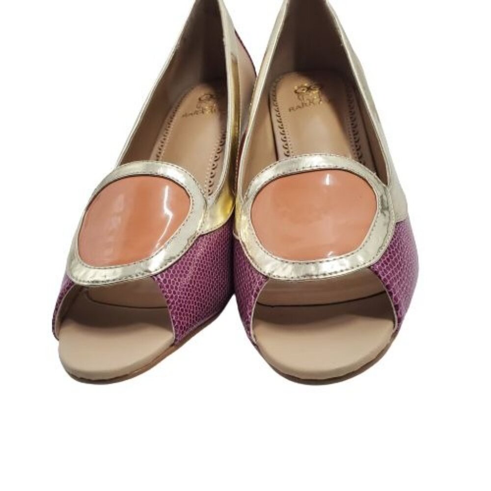 Rara Avis Women's Tan Purple Orange Block Heel Peep Toe Pumps Size 7 M - Picture 7 of 12